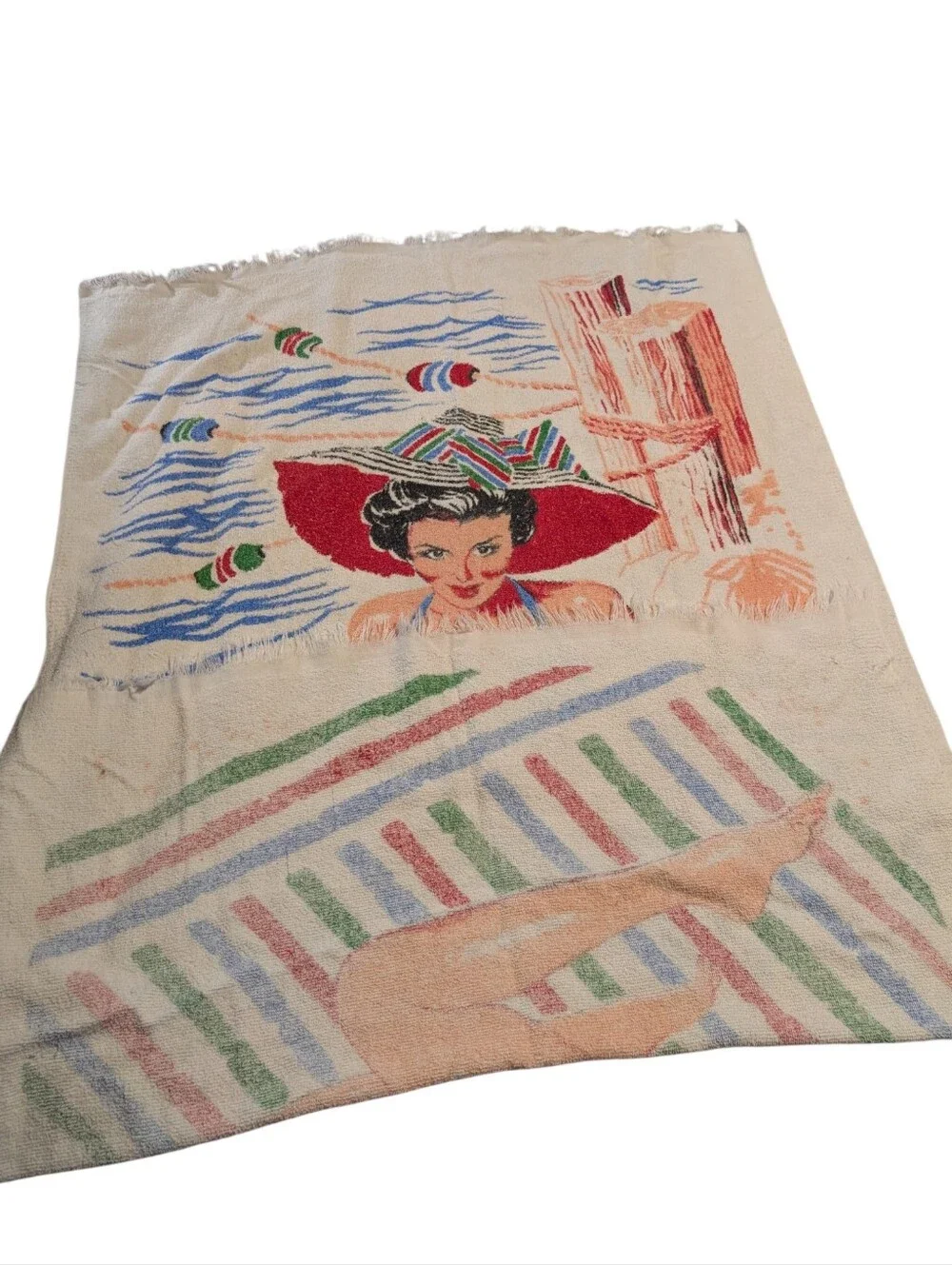 Vintage Terry Originals Beach Towel Pin Up Girl Retro Swimsuit Graphic USA Made
